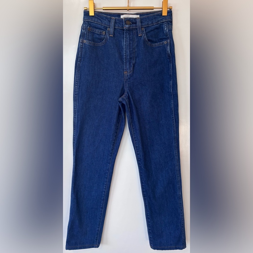 Denim Forum|The Angelica High Rise Slim Straight Leg Dark Denim Blue Jeans Sz 25 - Picture 3 of 7